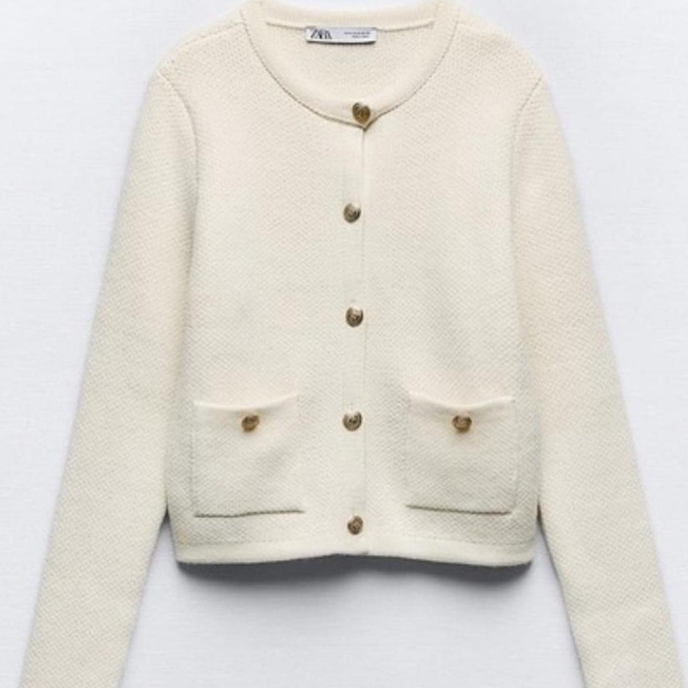 Zara Cream Textured Cardigan - Picture 3 of 6
